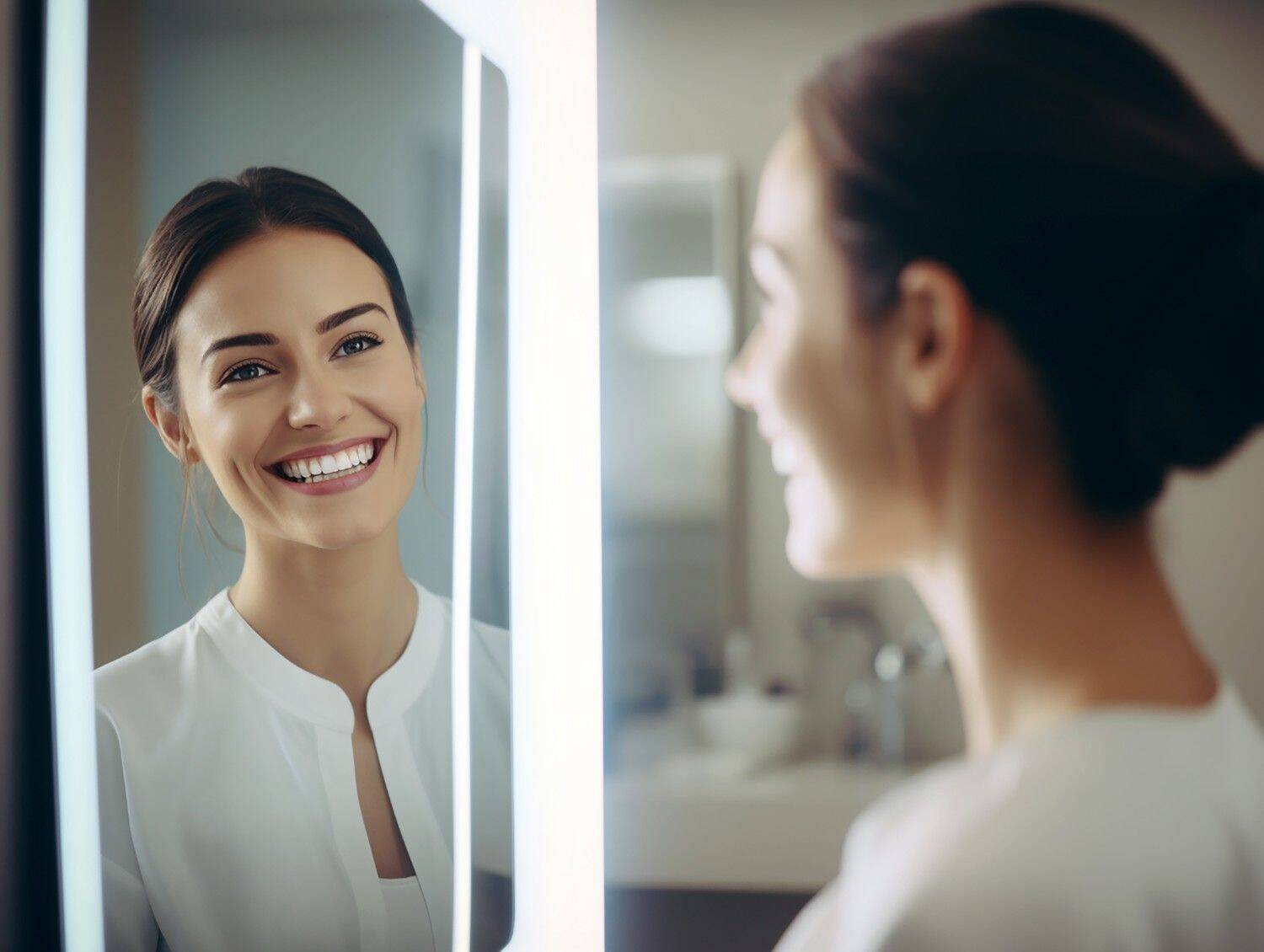 Girl Checking Her Smile in the Mirror